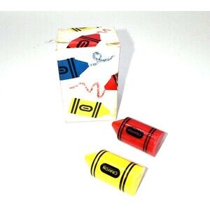 Vintage 1989 Crayon Pins Set Of 2 Avon Red Yellow Brooch Creative Art Coloring